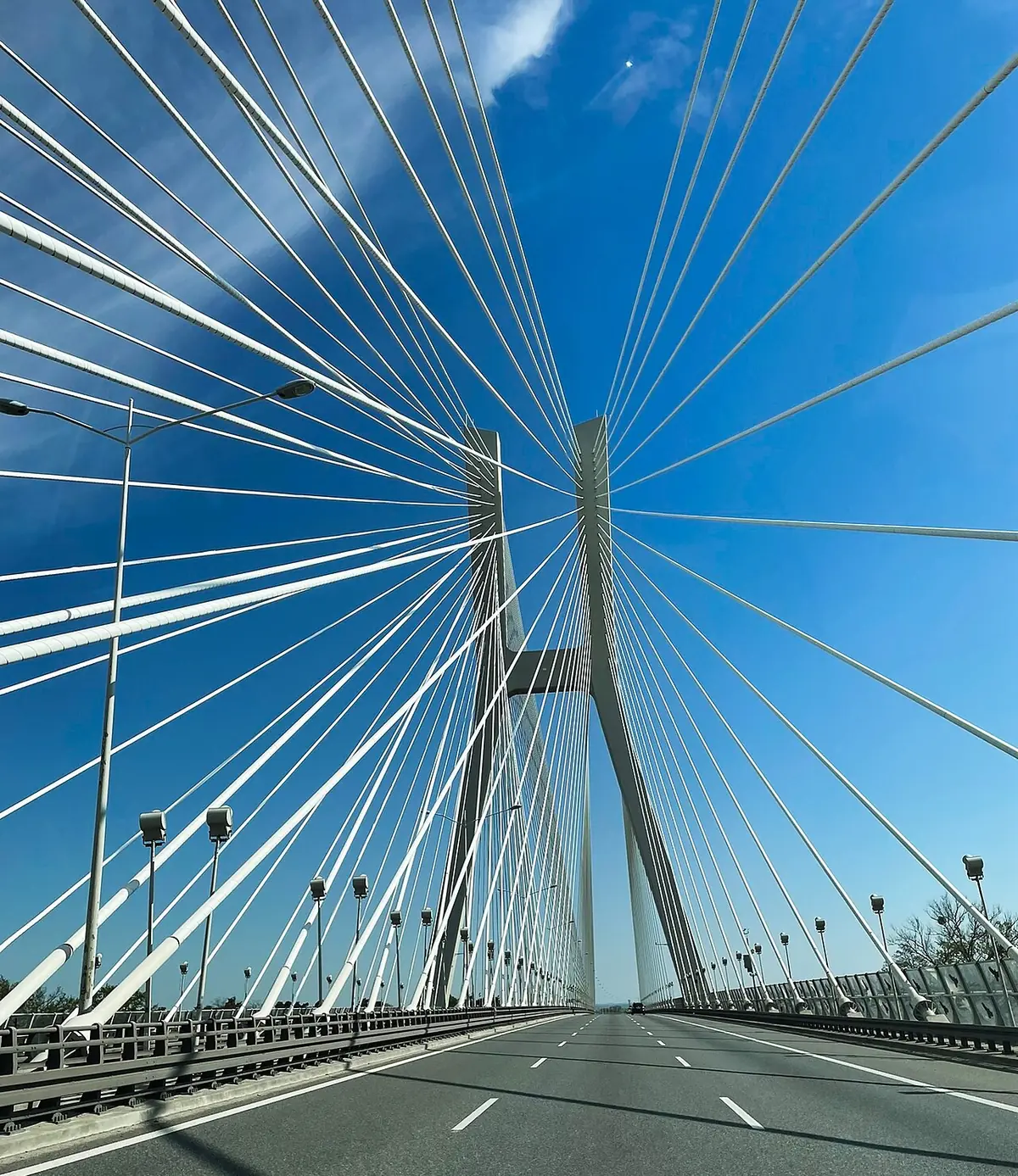 Most Rędziński's cable-stayed span at dusk